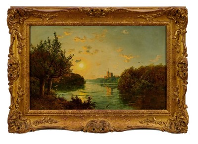 Lot 1279 - Edmund John Niemann 1813 - 1876 
"On The River Wye", oil on canvas, signed, in gilt frame, gallery 
label verso. 25 x 39cm.