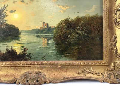 Lot 1279 - Edmund John Niemann 1813 - 1876 
"On The River Wye", oil on canvas, signed, in gilt frame, gallery 
label verso. 25 x 39cm.