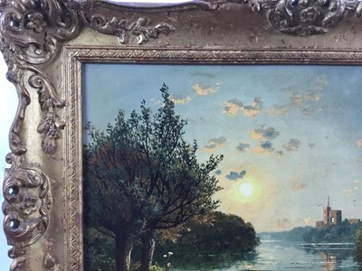 Lot 1279 - Edmund John Niemann 1813 - 1876 
"On The River Wye", oil on canvas, signed, in gilt frame, gallery 
label verso. 25 x 39cm.