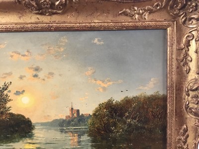 Lot 1279 - Edmund John Niemann 1813 - 1876 
"On The River Wye", oil on canvas, signed, in gilt frame, gallery 
label verso. 25 x 39cm.