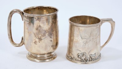 Lot 342 - 1930s silver christening mug of baluster form, with engraved initials and one other