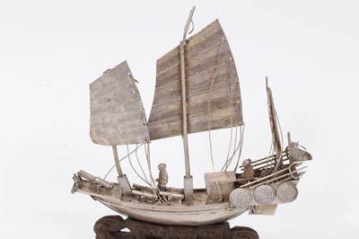 Lot 345 - Early 20th century white metal model of an armed Chinese Junk, and other items