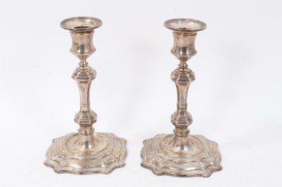 Lot 350 - Pair Victorian silver candlesticks in the Georgian style with octagonal waisted stems