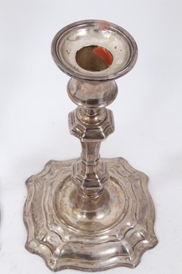Lot 350 - Pair Victorian silver candlesticks in the Georgian style with octagonal waisted stems