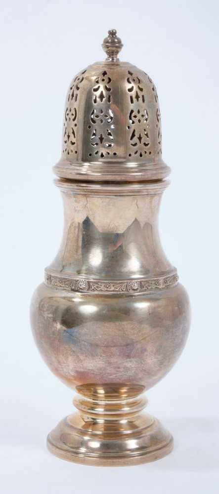 Lot 351 - Contemporary silver sugar caster of baluster form, with pierced slip in cover