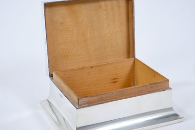 Lot 358 - 1920s silver cigarette box of rectangular form, wood lined interior and hinged cover