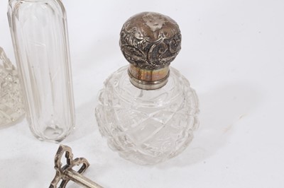 Lot 359 - A selection of miscellaneous silver including pair knife rests, various condiments, trumpet vase, napkin rings, toilet bottles and other items (Various dates and makers), together with a plated com...