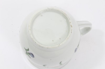 Lot 93 - Worcester mug, circa 1760, of small baluster form, polychrome painted in the Rogers style with flowers, 8.5cm high
