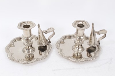 Lot 367 - Two pairs of Old Sheffield plate chamber sticks of octagonal shape with gadroon borders C.1805.