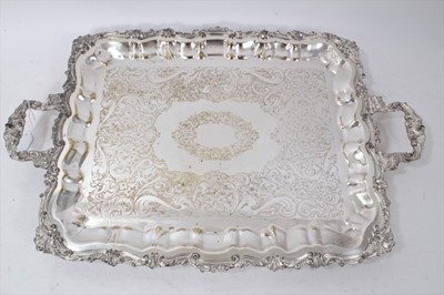 Lot 372 - Old Sheffield plate tea tray (transitional period) on "German Metal" with filled stamped borders