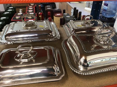 Lot 58 - Four silver plate entree dishers - A pair by Hamilton & Inches of Edinburgh, a single on coopper and an Old Sheffield plated example