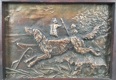 Lot 137 - Bronzed relief of a gun dog