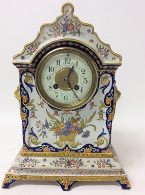 Lot 664 - Late 19th century French Faience mantel clock