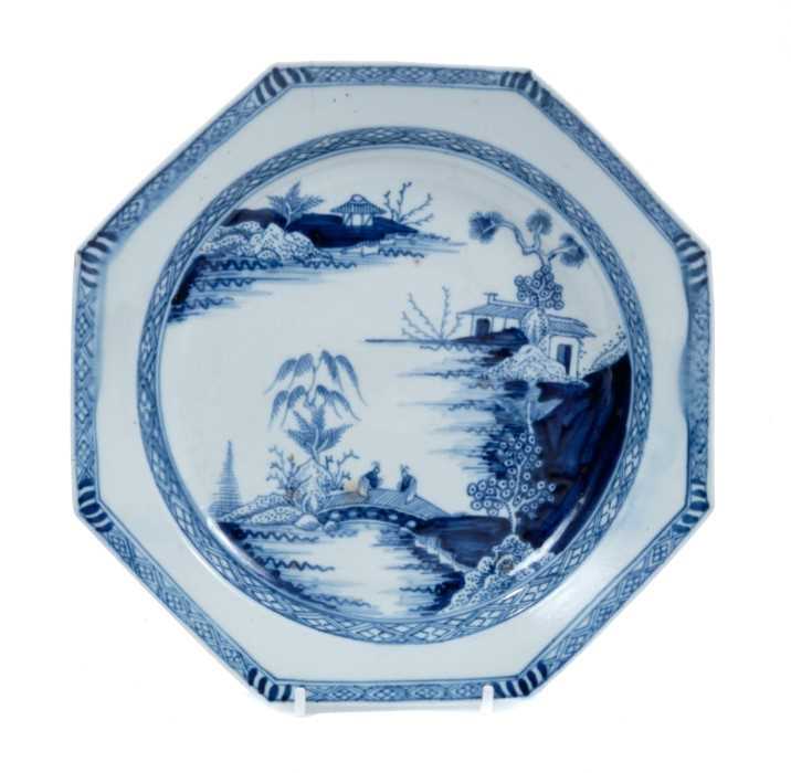 Lot 169 - Chaffer's Liverpool blue and white octagonal plate, circa 1760