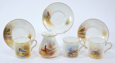 Lot 140 - Group of Royal Worcester porcelain, three coffee cups and saucers and a posy vase