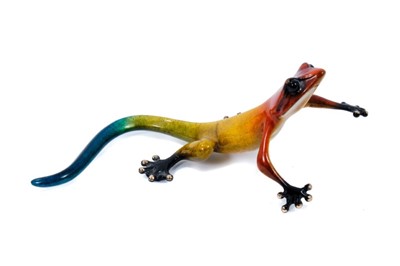 Lot 719 - Tim Cotterill ‘Frogman’ enamelled bronze sculpture of a lizard, signed, dated '06 and numbered  627/1000, 14cm long