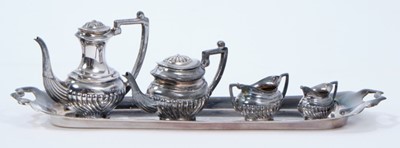 Lot 394 - Contemporary silver five piece miniature tea and coffee set and two handled tray
