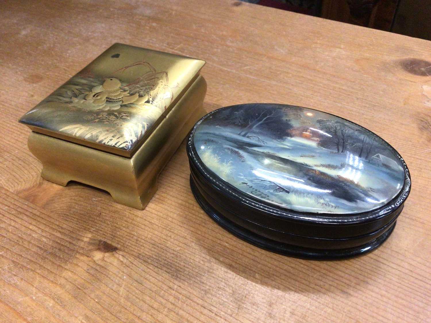 Lot 48 - Japanese lacquer box, together with a Russian lacquer box