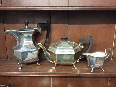 Lot 773 - Silver teapot, silver milk jug and matching silver plated coffee pot (3)