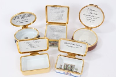 Lot 713 - Set of five limited edition enamel boxes by Halcyon days and others, on an American theme