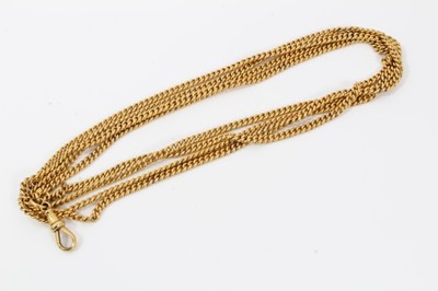 Lot 557 - Victorian 9ct gold guard chain with curb links, approximately 136cm.