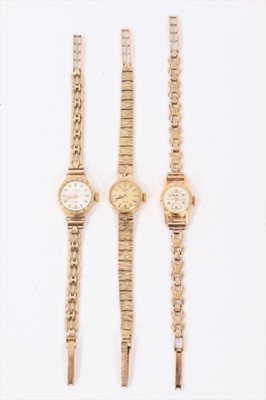 Lot 614 - Three ladies 9ct yellow gold wristwatches on 9ct gold bracelets