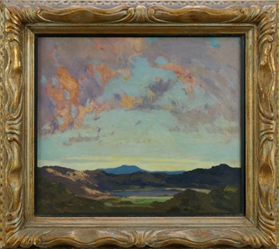 Lot 1206 - Lewis Taylor Gibb (1873-1945) oil on canvas - Extensive Landscape, 29cm x 33cm, in glazed gilt frame