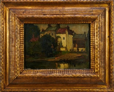 Lot 1202 - Lewis Taylor Gibb (1873-1945) oil on panel - Continental Houses, 25.5cm x 35.5cm, in glazed gilt frame