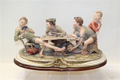 Lot 1082 - Large Capodimonte figure group of young card...
