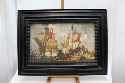 Lot 1216 - *Sir Frank Brangwyn (1876-1956) colour print - The Implacable, unframed, together with another in ebonised frame (2)