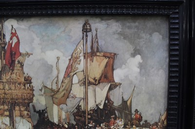 Lot 1216 - *Sir Frank Brangwyn (1876-1956) colour print - The Implacable, unframed, together with another in ebonised frame (2)