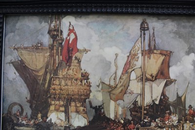 Lot 1216 - *Sir Frank Brangwyn (1876-1956) colour print - The Implacable, unframed, together with another in ebonised frame (2)