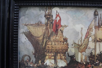 Lot 1216 - *Sir Frank Brangwyn (1876-1956) colour print - The Implacable, unframed, together with another in ebonised frame (2)