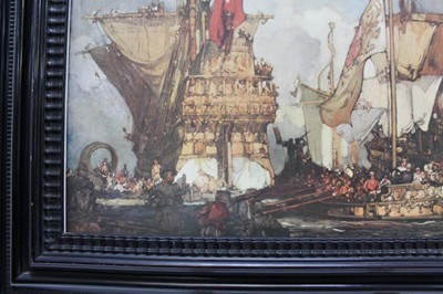 Lot 1216 - *Sir Frank Brangwyn (1876-1956) colour print - The Implacable, unframed, together with another in ebonised frame (2)
