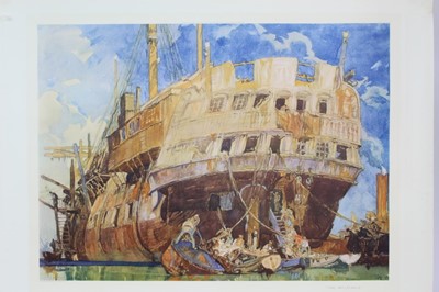 Lot 1216 - *Sir Frank Brangwyn (1876-1956) colour print - The Implacable, unframed, together with another in ebonised frame (2)