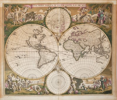 Metallic Old World Framed Map Nova Orbis Tabula In Lucem Edita De Wit