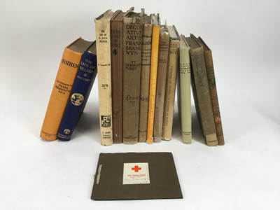 Lot 1219 - Books - thirteen volumes relating to Sir Frank Brangwyn (1867-1956) to include: The Pageant of Venice, Eothen, The Red Cross Stamp Designs, signed in pencil, Book Plates by Frank Brangwyn, The Girl...