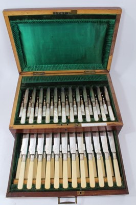 Lot 418 - Victorian set of 12 pairs dessert knives and forks with 12 pairs fish eaters in a fitted case