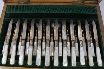 Lot 418 - Victorian set of 12 pairs dessert knives and forks with 12 pairs fish eaters in a fitted case