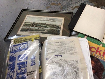 Lot 97 - Collection of ephemera to include 1960s Butlin's souvenir mirror, Butlin's programmes and booking forms, various Colchester ephemera including a glazed hand coloured 18th century engraving of Colch...