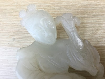 Lot 784 - Good Chinese carved jade figure, together with a carved jade bi-disc