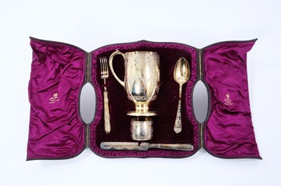 Lot 408 - Victorian five piece silver gilt christening set