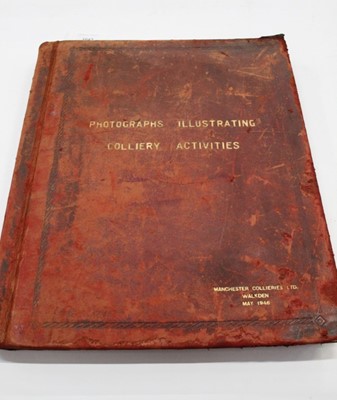 Lot 1643 - Photographs illustrating Colliery Activities - "Manchester Collieries Lrd, Walkden, May 1946" 27 annotated photographs with text book, 470mm by 400mm red calf binding