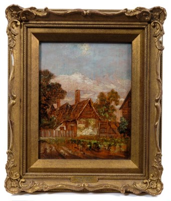 Lot 1080 - Thomas Churchyard (1798-1865) oil on panel - Country Cottage, inscribed 'Emma' verso, 17cm x 13cm, in gilt frame