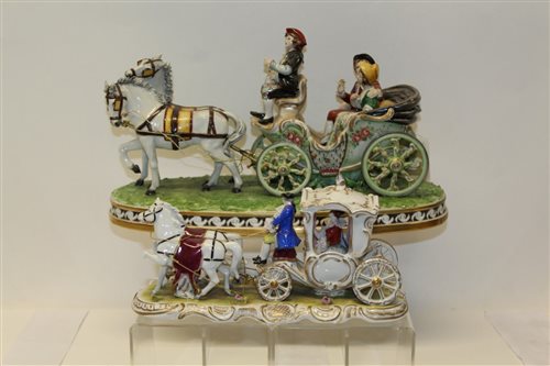 Lot 1087 - Two small Dresden porcelain Stage Coaches -...