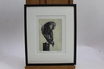 Lot 1880 - Peter Beeson, contemporary, three signed limited edition etchings - Owls, Barn, Short eared and Hawk each signed and numbered, one framed, two mounted