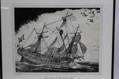 Lot 1904 - Robert Horne (1923-2010) signed limited edition etching - The Barque 'Endeavour', 20/100, 45cm x 58cm, in glazed frame
