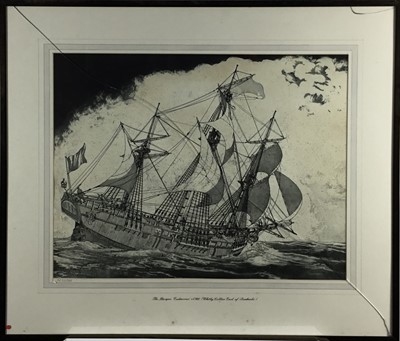 Lot 36 - Robert Horne (1923-2010) signed limited edition etching - The Barque 'Endeavour', 20/100, 45cm x 58cm, in glazed frame