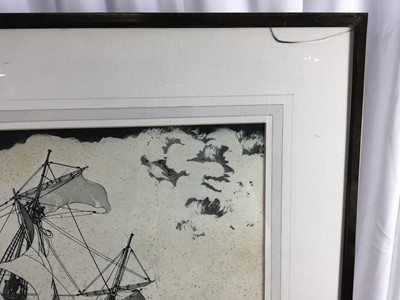 Lot 36 - Robert Horne (1923-2010) signed limited edition etching - The Barque 'Endeavour', 20/100, 45cm x 58cm, in glazed frame
