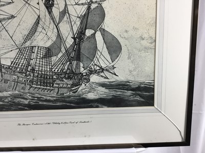Lot 52 - Robert Horne (1923-2010) signed limited edition etching - The Barque 'Endeavour', 20/100, 45cm x 58cm, in glazed frame
